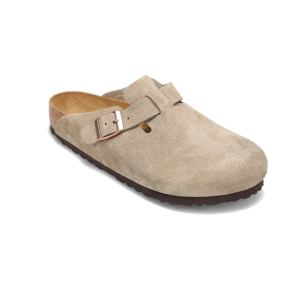 BIRKENSTOCK Boston Suede Taupe トープ Boston Suede Soft Footbed Mule in Taupe